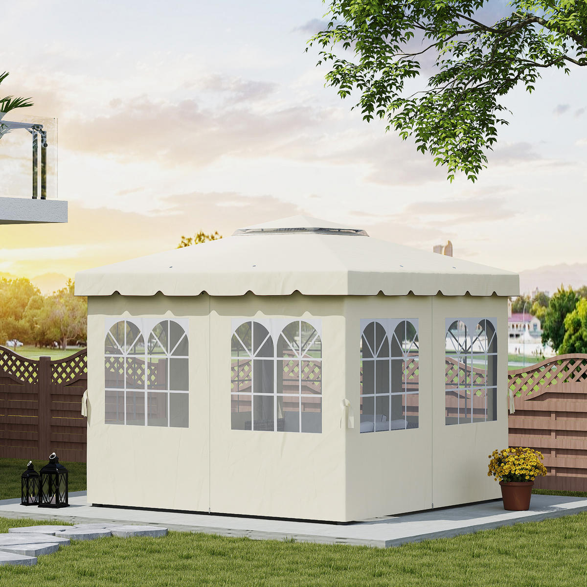 PAVILLON-SEITENWÄNDE, 4 Seitenwand-Paneele für Gartenpavillon, mit Reißverschluss, 3 x 3 m Pavillon, Cremeweiß - Creme, Textil (302/205/1cm)
