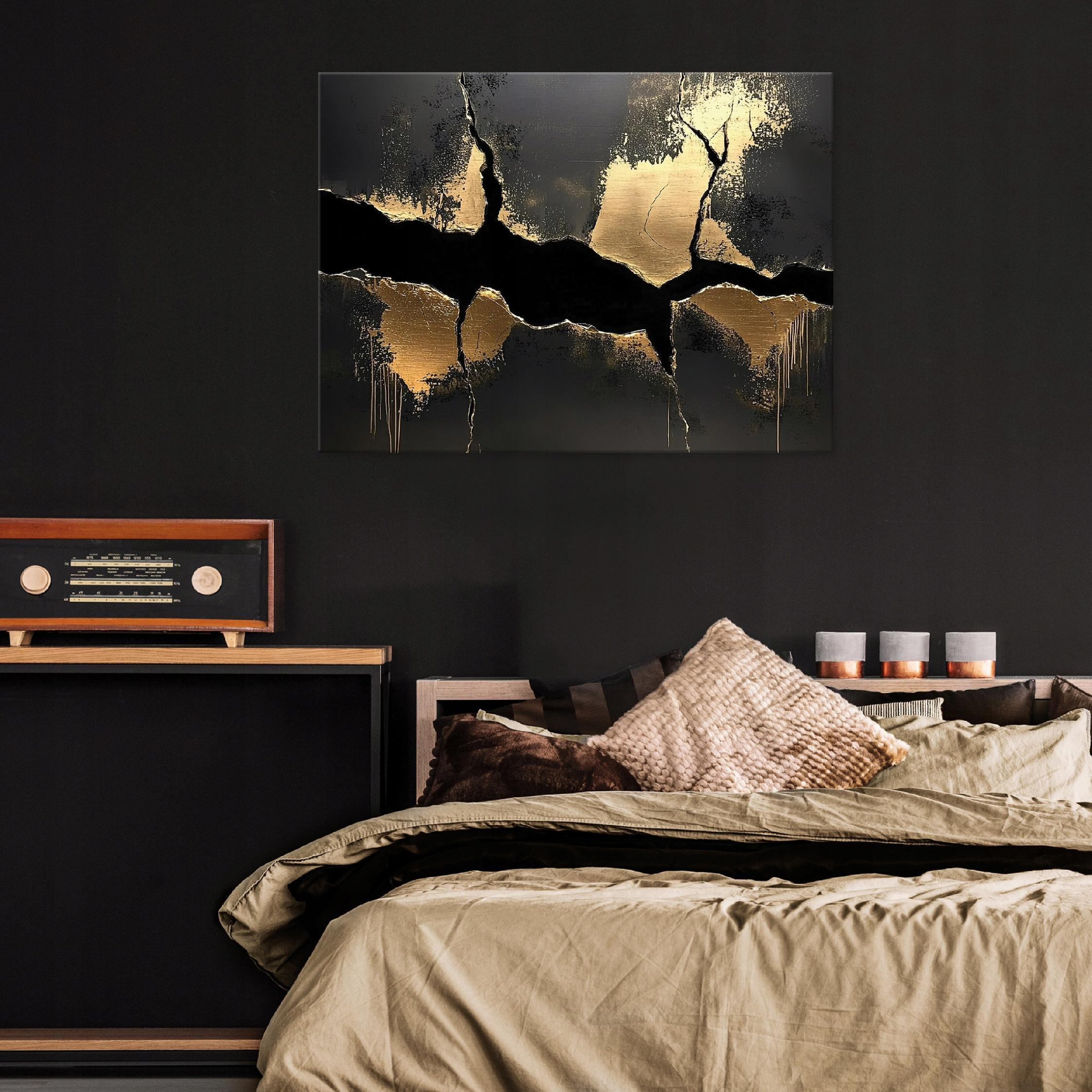 BILDER Abstrakt Marmor Schwarz Gold Modern Wohnzimmer 100x70 - Schwarz, Holzwerkstoff (100/70cm) - Wallarena