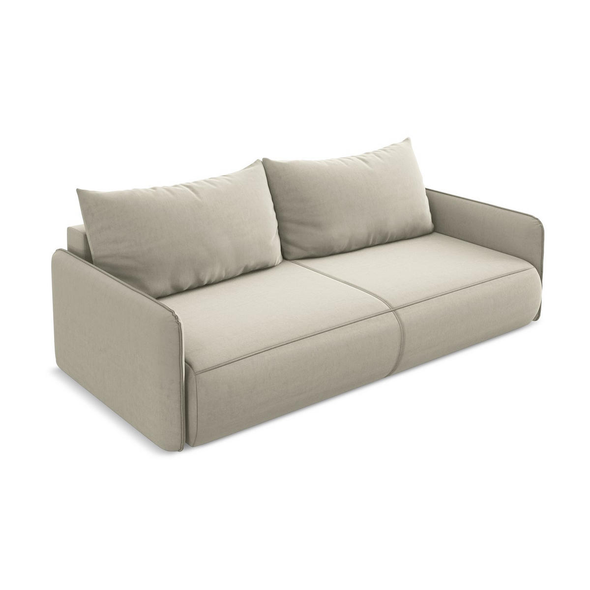 3-SITZER SOFA mit Schlaffunktion Samt Stoff Creme - Perlmutt/Creme, Kunststoff/Textil (216/86/105cm) - LaMiaSofa