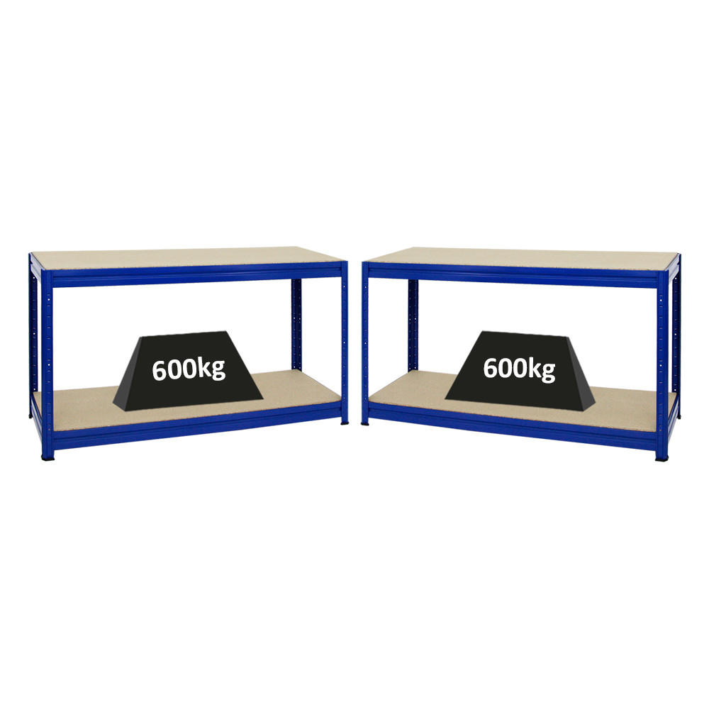 WERKBANK Dino 2er-Set mit 2x höhenverstellbar 90x160x60 cm Traglast 600 kg Blau - Blau, Metall (320/90/60cm) - PROREGAL