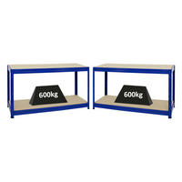 WERKBANK Dino 2er-Set mit 2x höhenverstellbar 90x160x60 cm Traglast 600 kg Blau - Blau, Metall (320/90/60cm) - PROREGAL