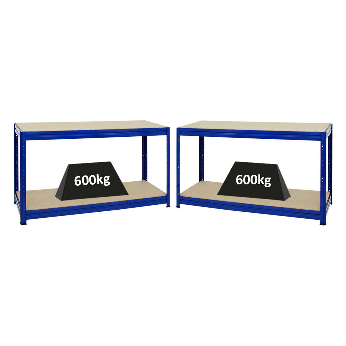 WERKBANK Dino 2er-Set mit 2x höhenverstellbar 90x160x60 cm Traglast 600 kg Blau - Blau, Metall (320/90/60cm) - PROREGAL