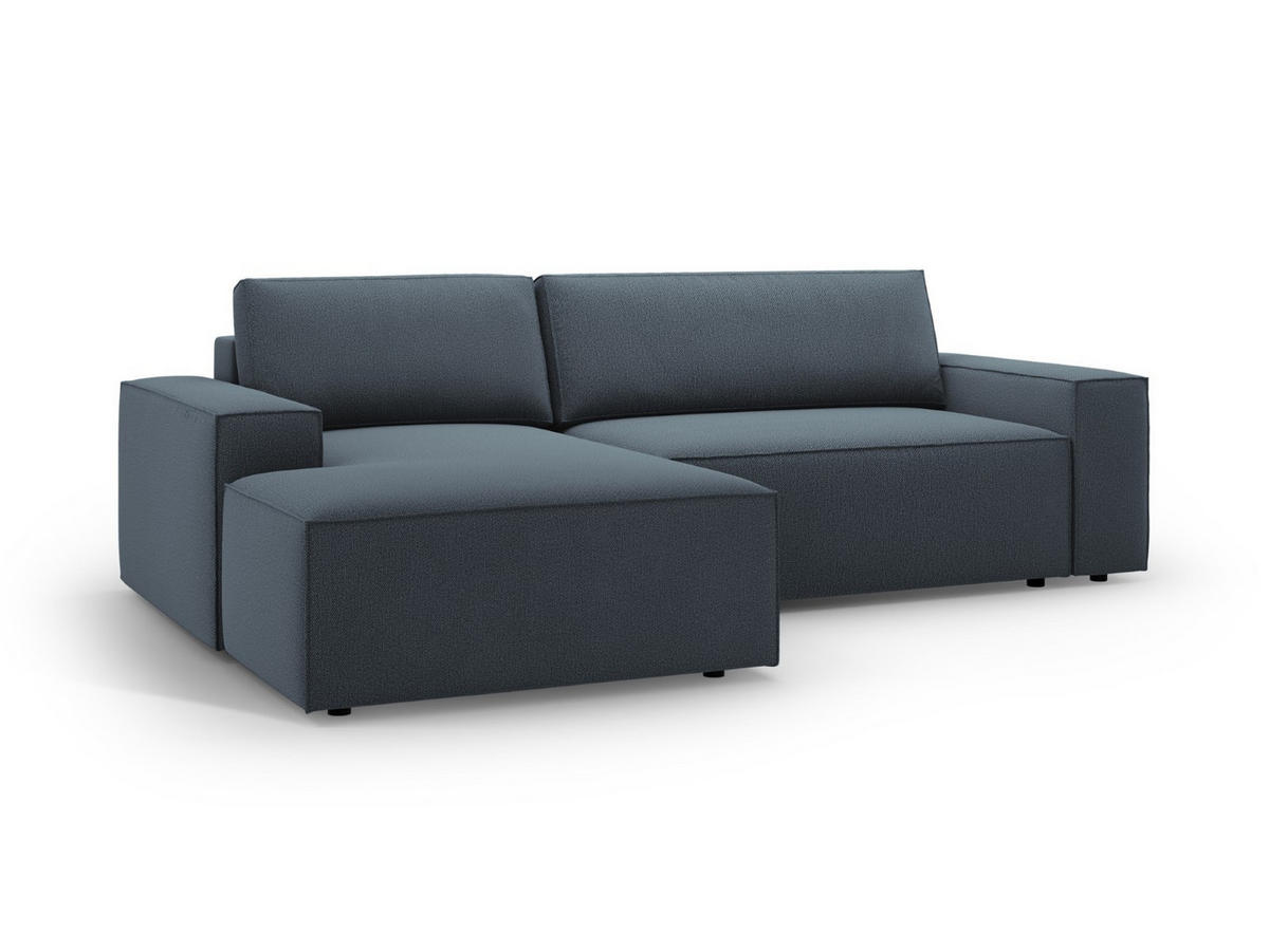 AUSKLAPPBARES-ECKSOFA links mit Container Jodie aus strukturiertem Stoff blau 3 Sitzplätze - Blau, Textil (246/151cm) - Micadoni