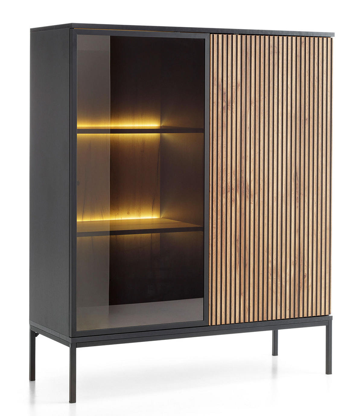 VITRINENSCHRANK Sento schwarz / Wotan Eiche 104 / 39 / 126cm - Eichefarben/Eiche Wotan, Holz/Holzwerkstoff (104/126/39cm) - Feldmann-Wohnen
