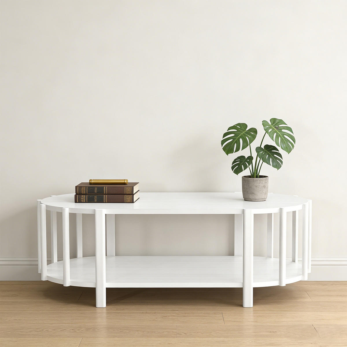 OVALER Couchtisch mit Stauraum – Moderner Wohnzimmertisch in Naturholz-Optik, 119 cm lang, MDF, Weiß - Weiß, Holzwerkstoff (119/60/40cm) - Ej. Life