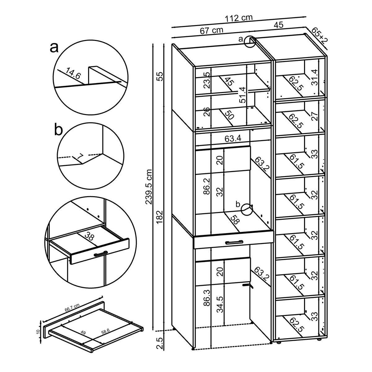 WASCHMASCHINENSCHRANK DUO-I 112cm Breit, 240cm Hoch - Schwarz, Holzwerkstoff (112/240/67cm)