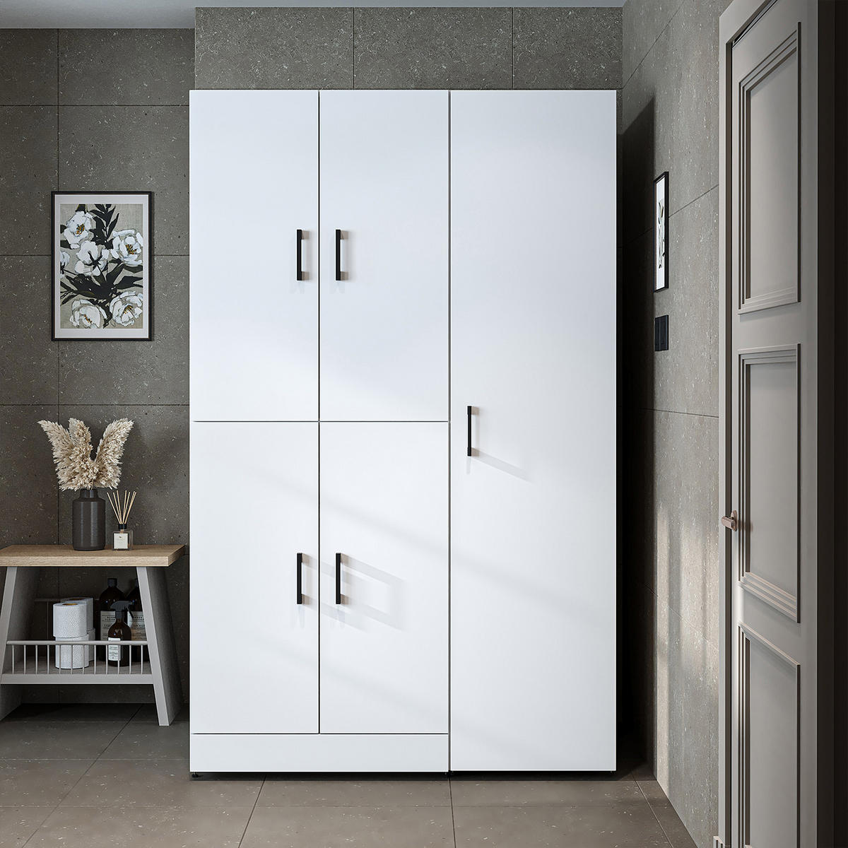 WASCHMASCHINENSCHRANK DORA-I 115cm Breit, 186cm Hoch - Weiß, Holzwerkstoff (115/186/73.8cm)