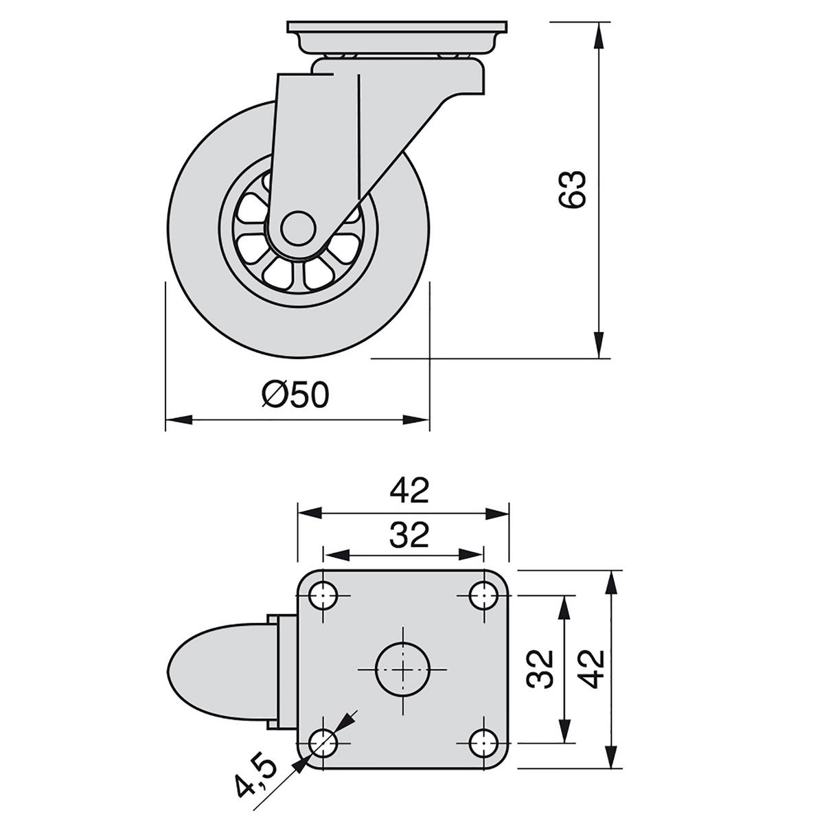 ROLLEN Transparente Slip mit Montageplatte, Durchmesser 50mm, Stahl und Kunststoff 4er-set - Multicolor, Metall (20/5/18cm) - EMUCA
