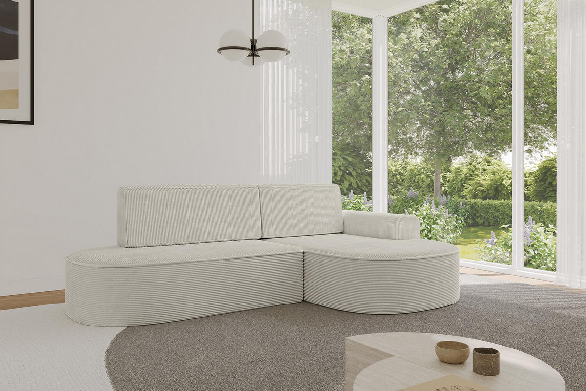 ECKSOFA mit Schlaffunktion und Bettkasten Ottomane Rechts MARI-L1-S - 283x167x85 cm Beige Cord - Schwarz/Cappuccino, Holzwerkstoff/Kunststoff (167/283cm) - ALTDECOR