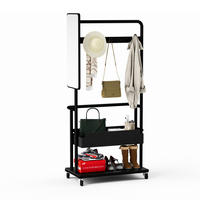 GARDEROBE Kleiderständer 70/40/170 cm aus Stahl und Holzwerkstoff mit Rollen, Spiegel und Stoffkorb Schwarz - Schwarz, Holzwerkstoff (70/170/40cm) - Modenvie