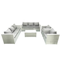 GARTENGARNITUR mit 3-SITZER SOFA,COUCHTISCH Polyrattan Hellgrau-Mix 8-Sitzer - Hellgrau/Grau, Glas/Kunststoff - Fimous