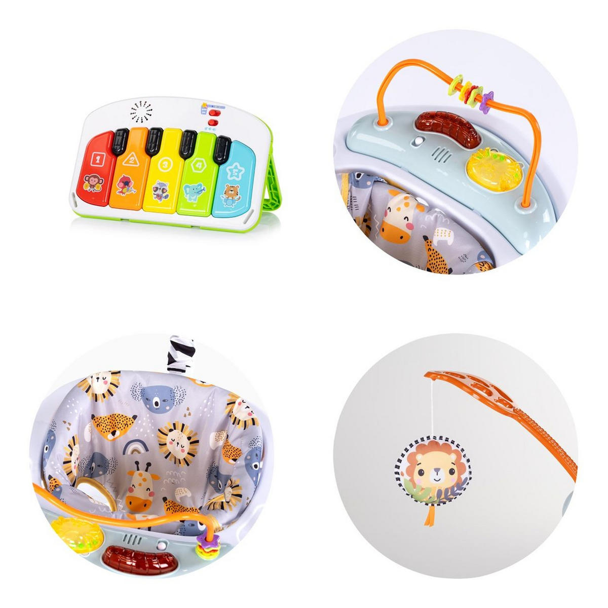 HOPSER Jumpy Joy Musik Licht blau Tiere Hängespielzeug Motorikspielzeug - Blau, Metall (66/71/71cm) - Chipolino