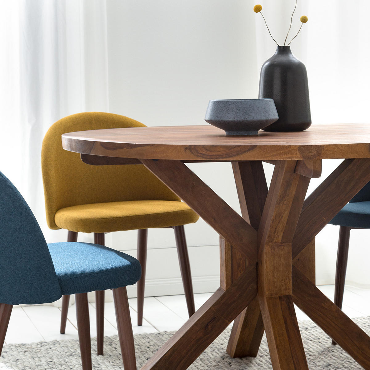 ESSTISCH rund - Sheesham massiv, gewachst - Sheeshamfarben, Holz (120/120/76cm) - home24