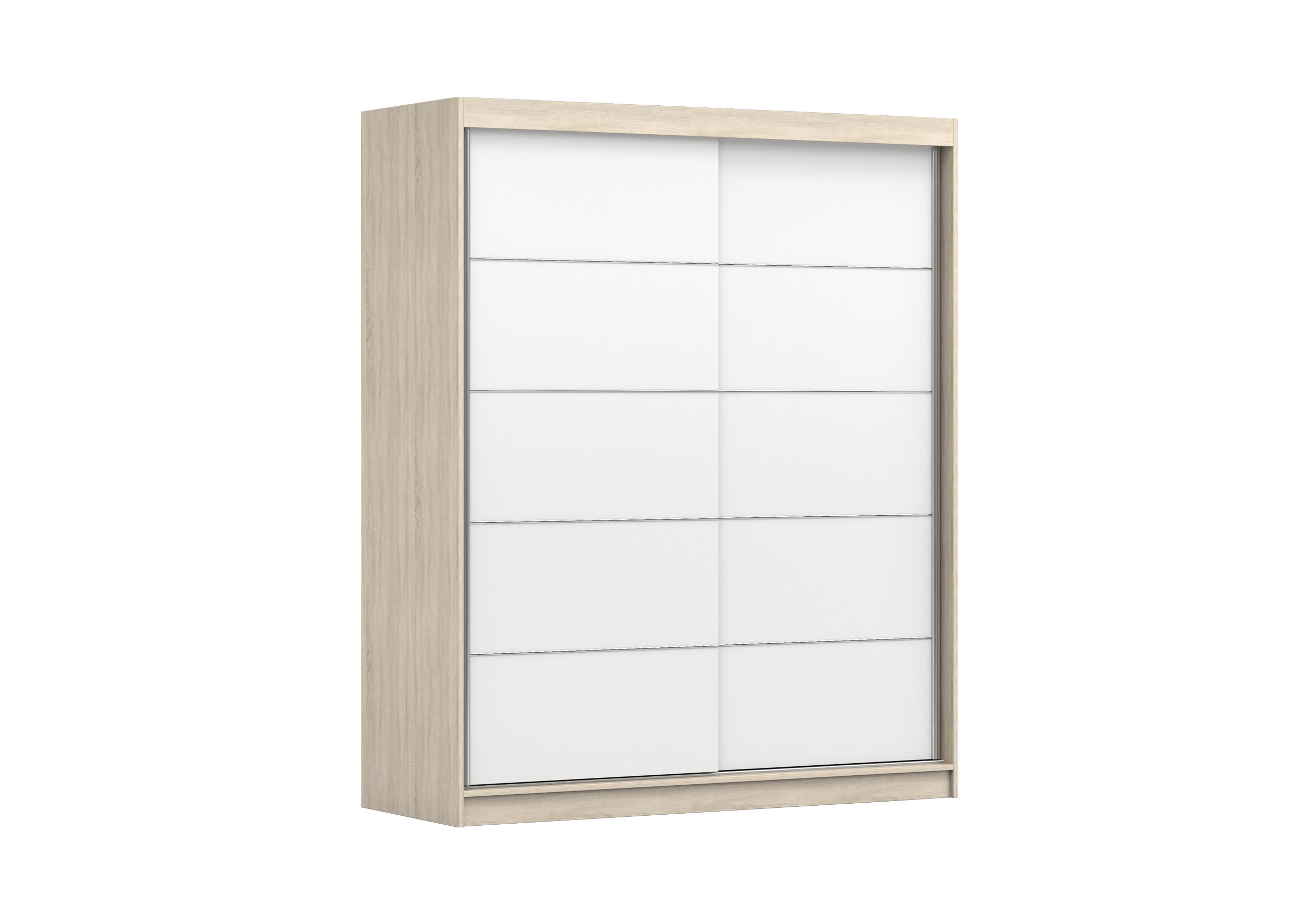 SCHIEBETÜRENSCHRANK - Kleiderschrank EVA 06 - Sonoma + Weiß - Weiß/Sonoma Eiche, Holzwerkstoff (160/195/61cm) - Möblo