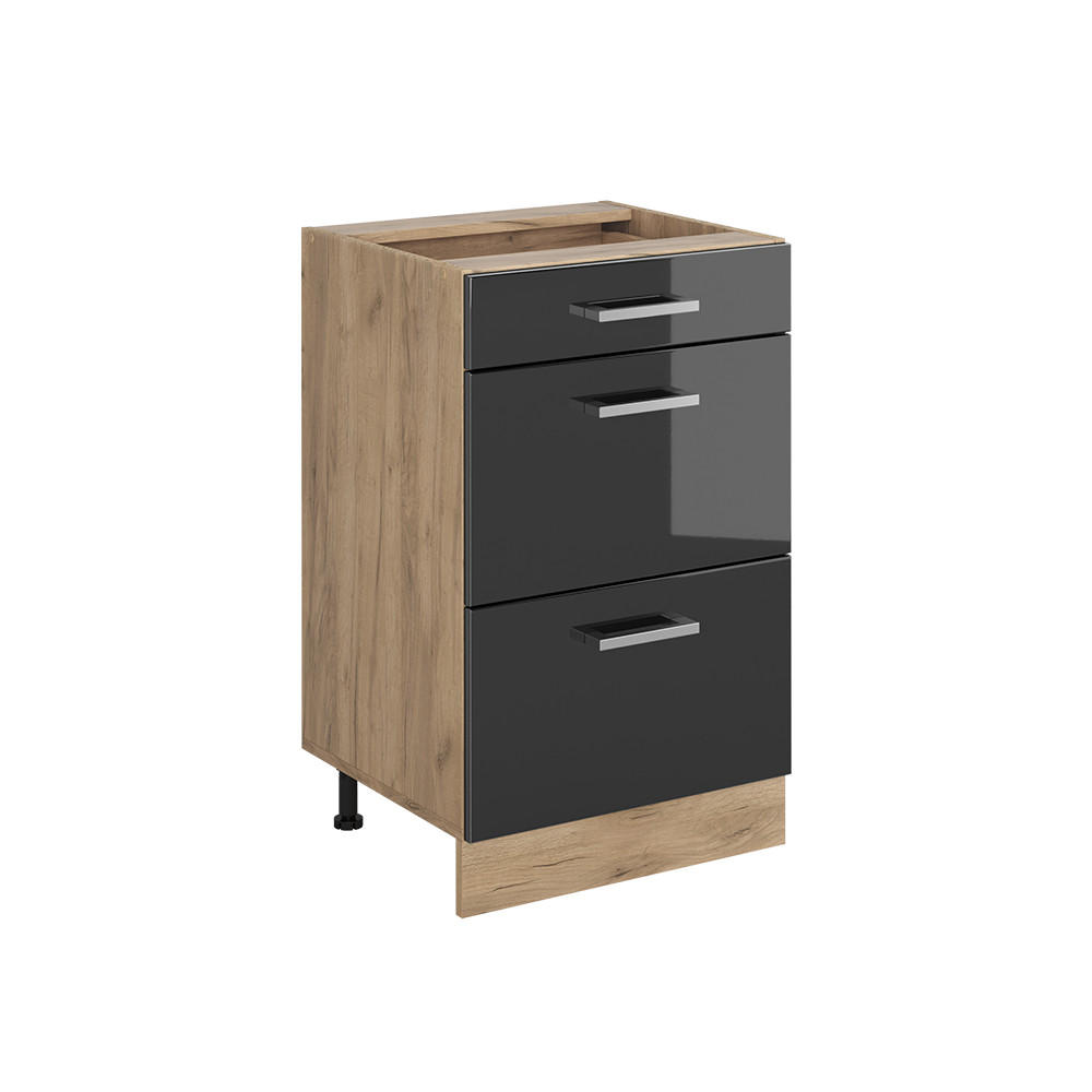DULAP DE BAZĂ DE BUCĂTĂRIE R-Line, Antracit lucios ridicat/Stejar auriu, 50 cm fără blat de lucru - culoare lemn stejar/antracit, compozit lemnos (50/81.6/46cm) - Vicco