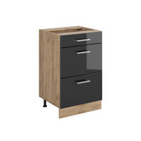 DULAP DE BAZĂ DE BUCĂTĂRIE R-Line, Antracit lucios ridicat/Stejar auriu, 50 cm fără blat de lucru - stejar miere/negru cu luciu intens, compozit lemnos (50/81.6/46cm) - Vicco