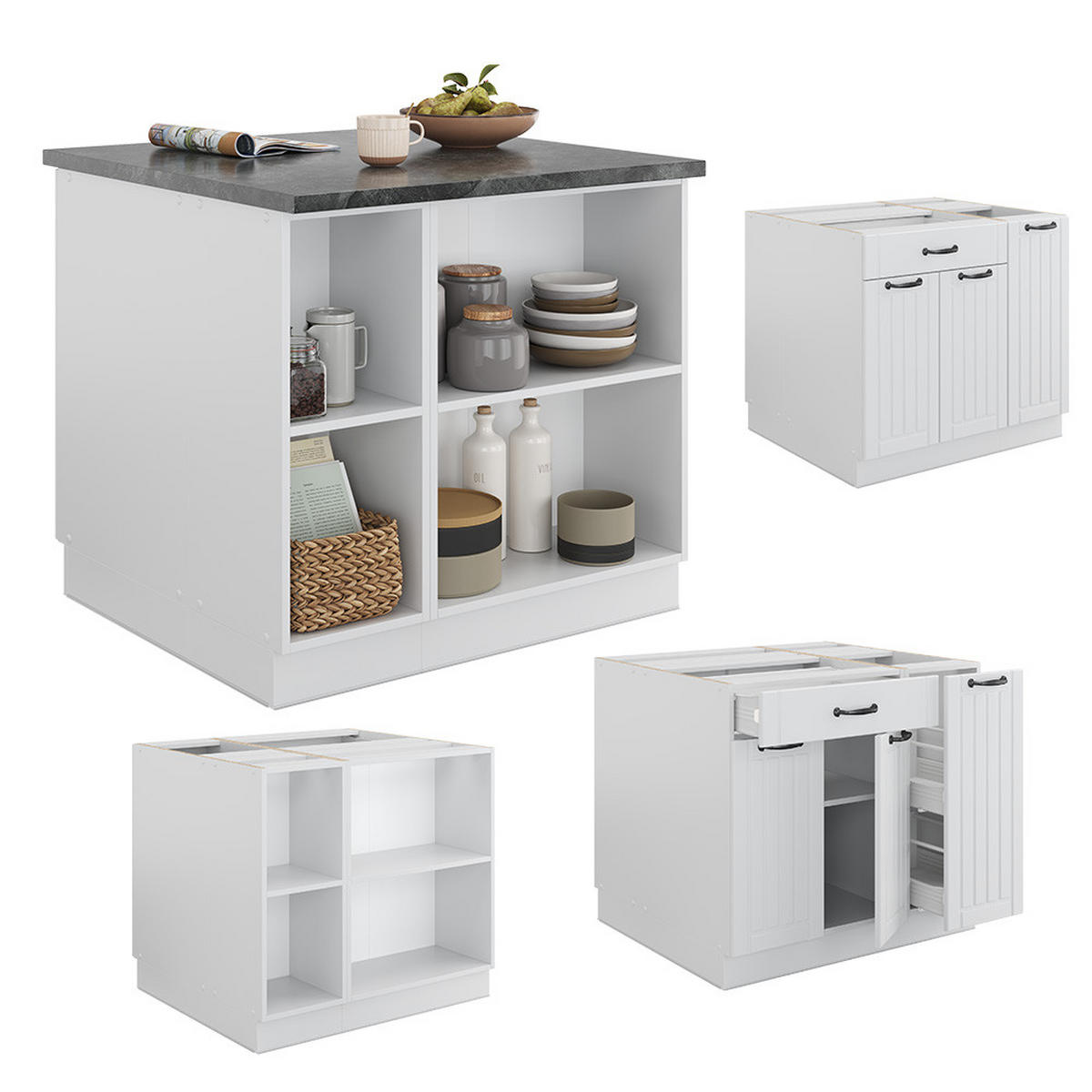 KÜCHENINSEL Fame-Line Weiß Landhaus/Weiß 90 cm mit Schublade, ohne AP - Creme/Weiß, Holzwerkstoff (90/82/60cm) - Vicco