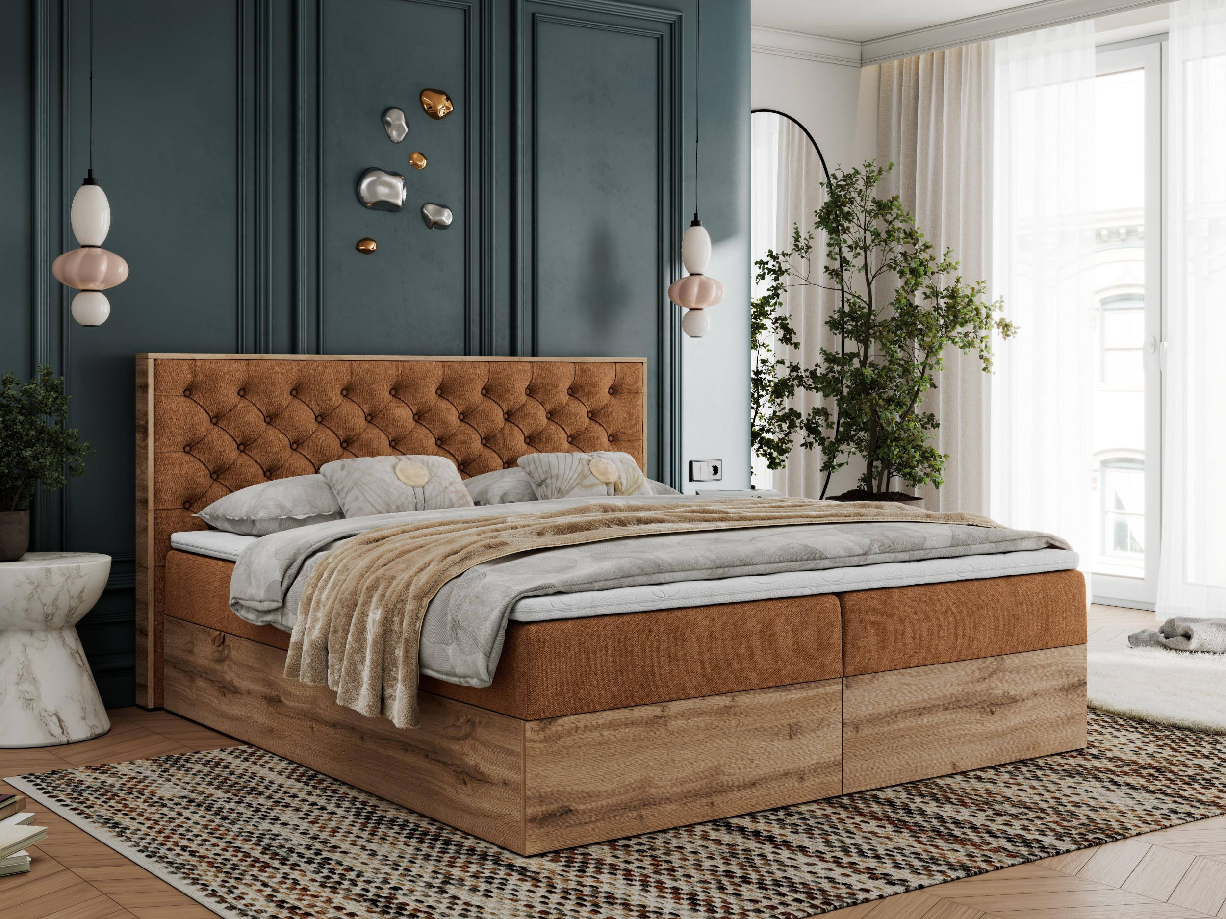 Thumbnail - MKS Boxbett, Orange, Textil, 2-Sitzer, H3, 7-Zonen, Rechteckig, 120x200 cm, Schlafzimmer, Betten, Boxspringbetten