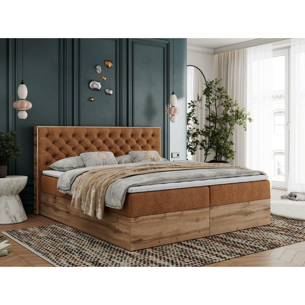 Thumbnail - MKS Boxbett, Orange, Textil, 2-Sitzer, H4, 7-Zonen, Rechteckig, 180x200 cm, Schlafzimmer, Betten, Boxspringbetten