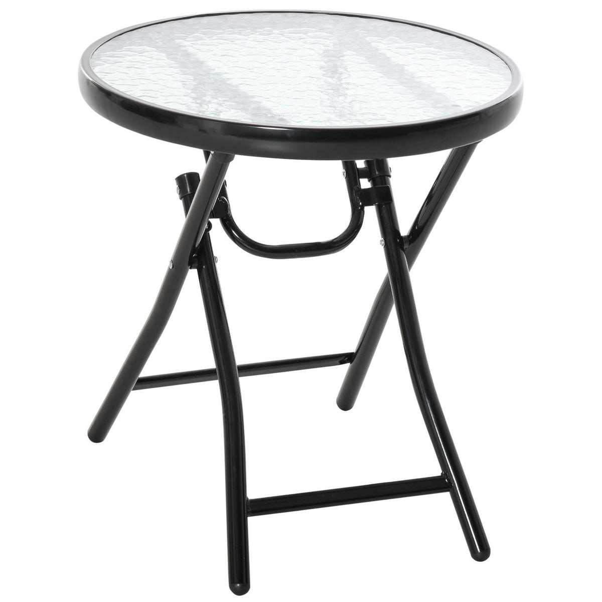 GARTENTISCH DE-07296 klappbar, rund mit Wassermuster Schwarz - Schwarz, Glas/Metall (45/45/50cm) - ComfortXL