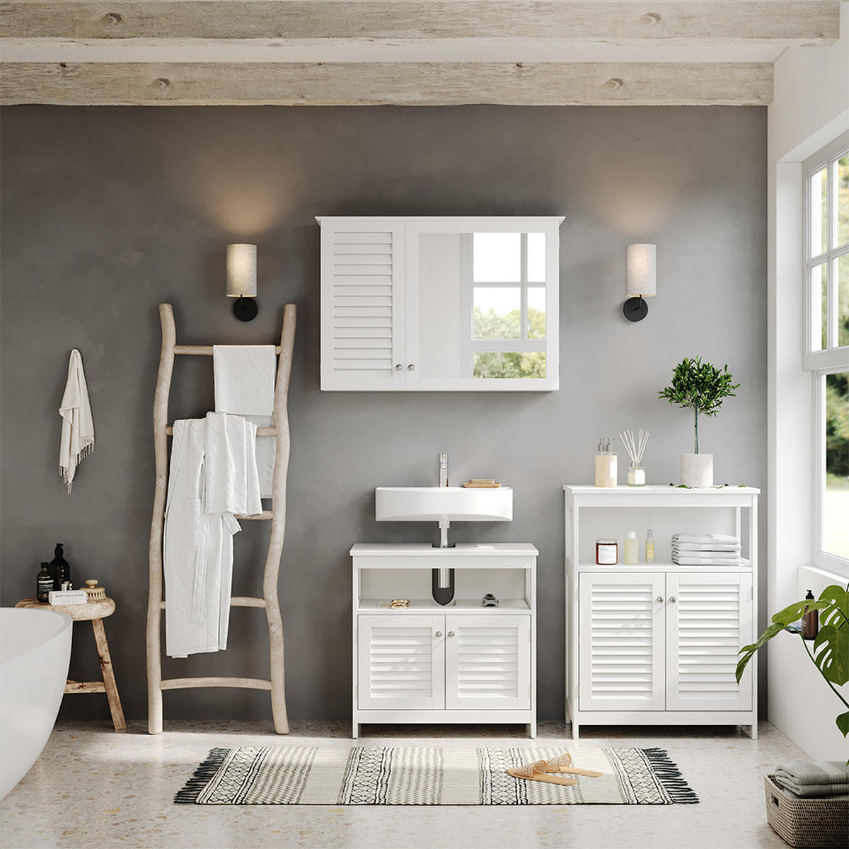 MIDISCHRANK Riad Weiß 60 x 80 cm mit Türen und offenem Fach - Weiß, Holzwerkstoff (60/80/30cm) - Vicco
