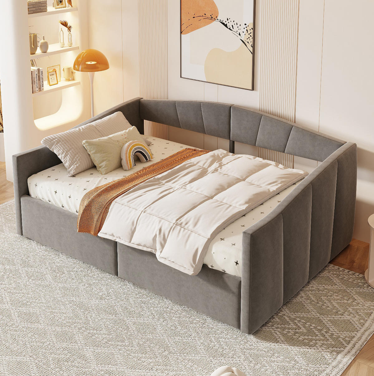 POLSTERBETT 140/200 cm Grau aus Samtstoff mit Bettkasten - Dunkelgrau, Leder (140/200cm) - OKMYHOME