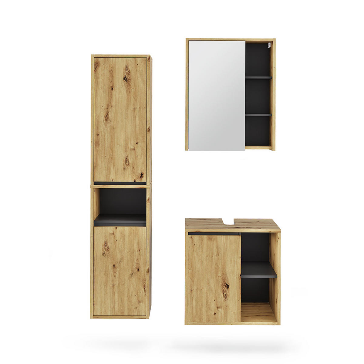 SADA KOUPELNOVÉHO NÁBYTKU Viola Artisan/šedá - šedá/světle šedá, kompozitní dřevo (60/60/45.5cm) - Vicco