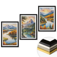 WANDBILDER 3er-Set - 40x60 cm Schwarzer Rahmen - Berglandschaften mit einem Fluss - Schwarz, Kunststoff (40/60cm) - ArtPrintCave