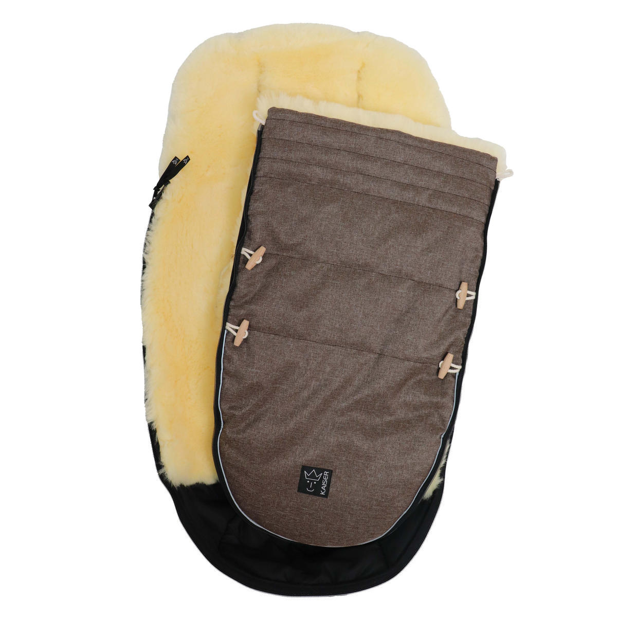 LAMMFELL-FUSSSACK Love the Nature, brown melange - Mokka, Fell (44/95cm) - Kaiserbaby