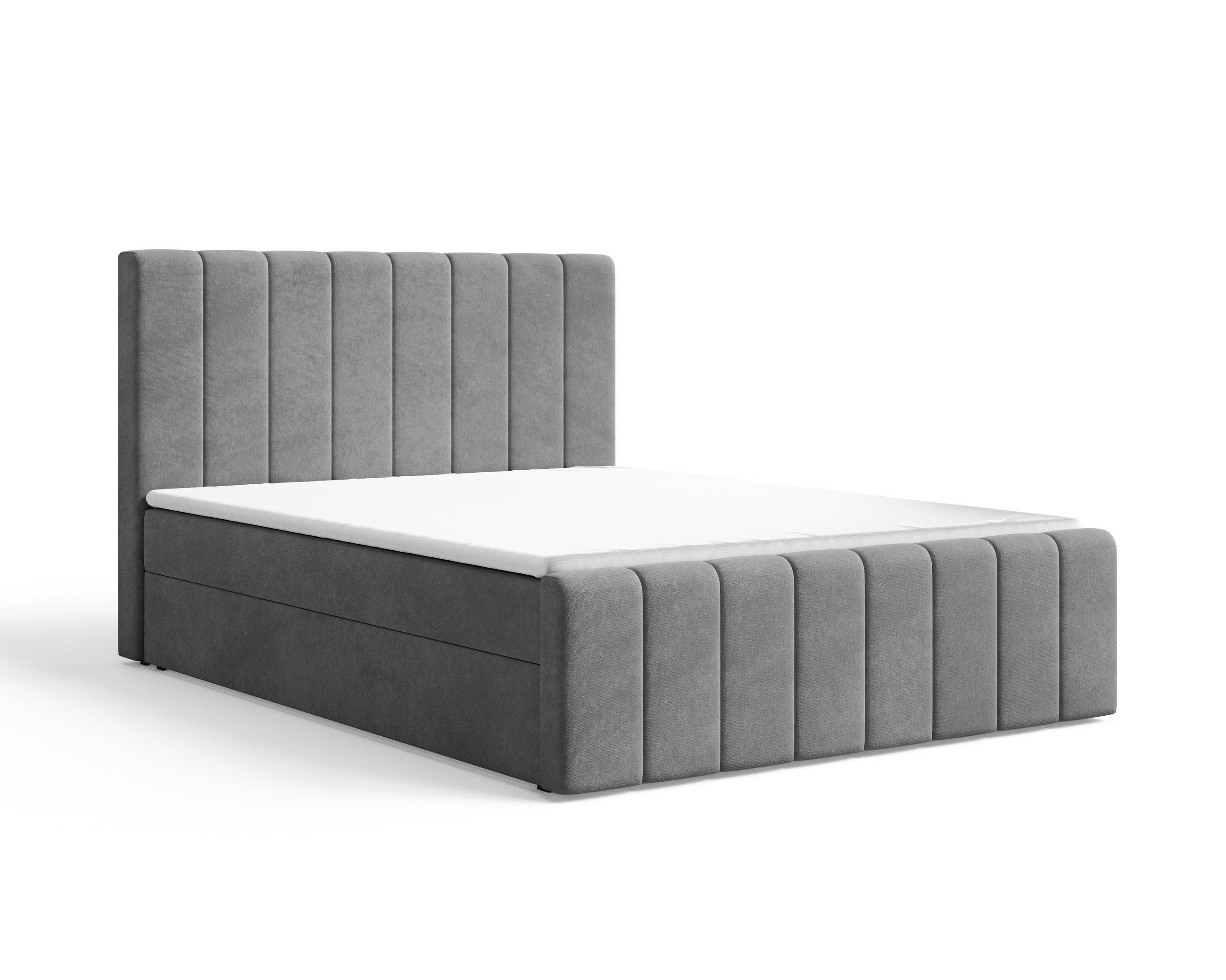 BOXBETT 01 BIS 140 x 200 cm - Manila - Modernes Polsterbett mit Bettkasten inkl. PU-Schaum-Topper und Federmechanismus - Dunkelgrau, Holz (140/200cm) - ROYAL24_MARKT