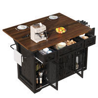SERVIERWAGEN Multifunktion Küchenwagen Set mit Barhockern ausklappbarer Arbeitsfläche Holz/Metall Set-1 - Schwarz, Holzwerkstoff/Metall (144.4/91.5/75cm) - EVRYAE