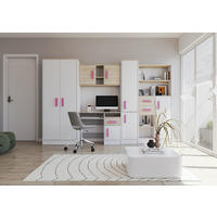 JUGENDZIMMER Wohnwand Colorino in Weiß und Eiche Sonoma – mit rosa Griffen 5 teilig - Kinderzimmer Komplett - Weiß, Holzwerkstoff (80/200/120cm)