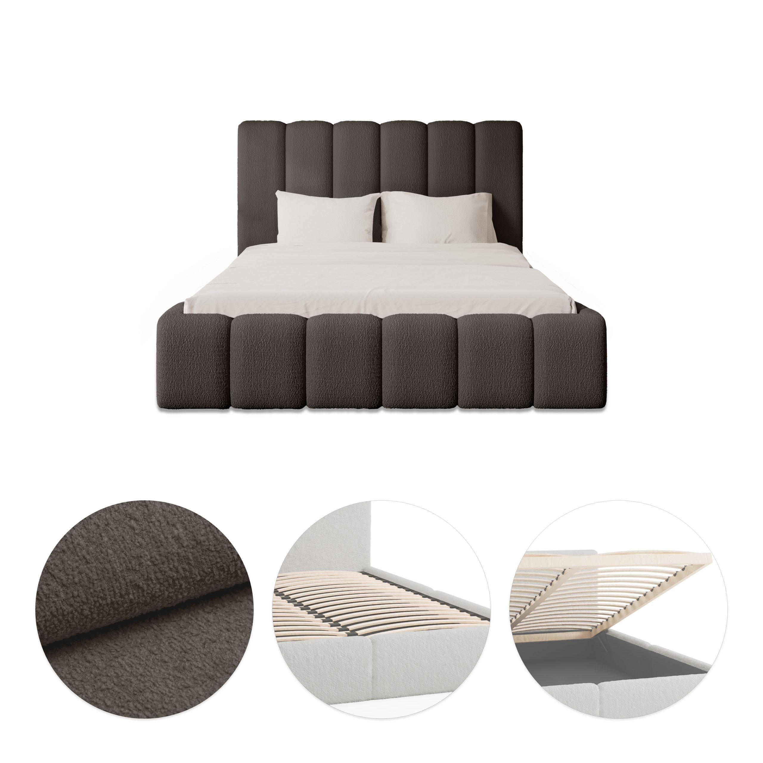 POLSTERBETT mit Bettkasten Andorf 140x200 cm, Dunkelbraun - Dunkelbraun, Textil (140/200cm) - Meblito