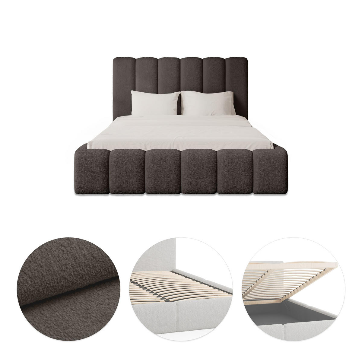 POLSTERBETT mit Bettkasten Calden 160x200 cm, Dunkelbraun - Dunkelbraun, Textil (160/200cm) - Fedve