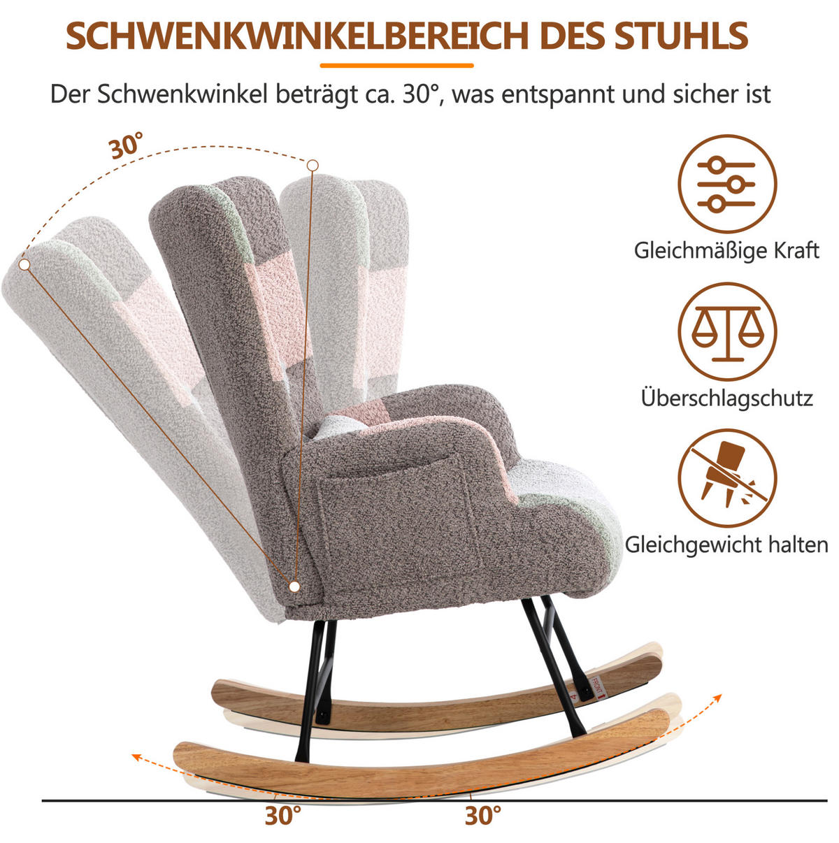 SCHAUKELSTUHL 93 cm bunt mit Fußhocker und Lendenkissen, Bezug aus Samt - Multicolor, Textil (83/91/68cm) - Flora Grace
