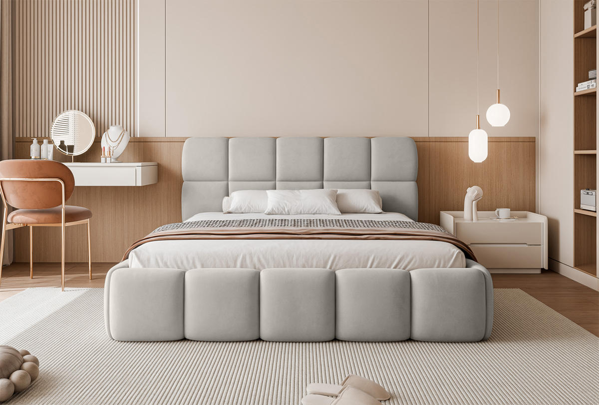 POLSTERBETT Mostar 180x200 cm, Hellgrau - Hellgrau, Textil (180/200cm) - Fedve