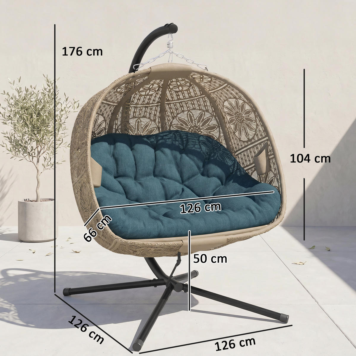 ZÁVĚSNÉ KŘESLO, ocel, polyester, černá - černá/písková barva, kov/plast (126/172/132cm) - Outsunny