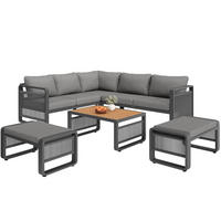 GARTENLOUNGE-SET 185/185/66,5 cm mit verstellbaren Füßen, Seilgeflecht und Polstern, Grau - Grau, Metall - Redom