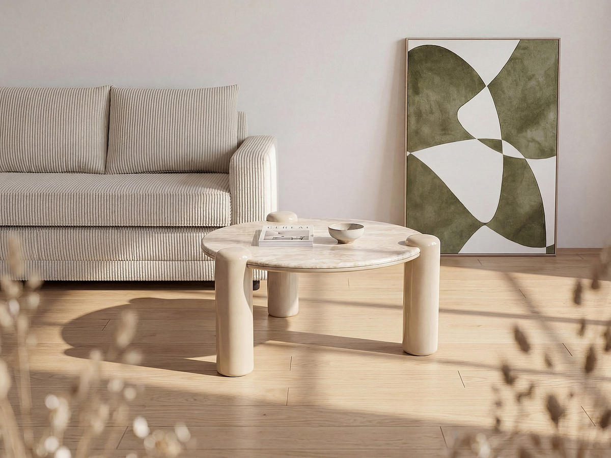 COUCHTISCH - 90 cm x 90 cm - marmor - beige Narodi - Beige, Stein (90/90/40cm) - Vente-Unique