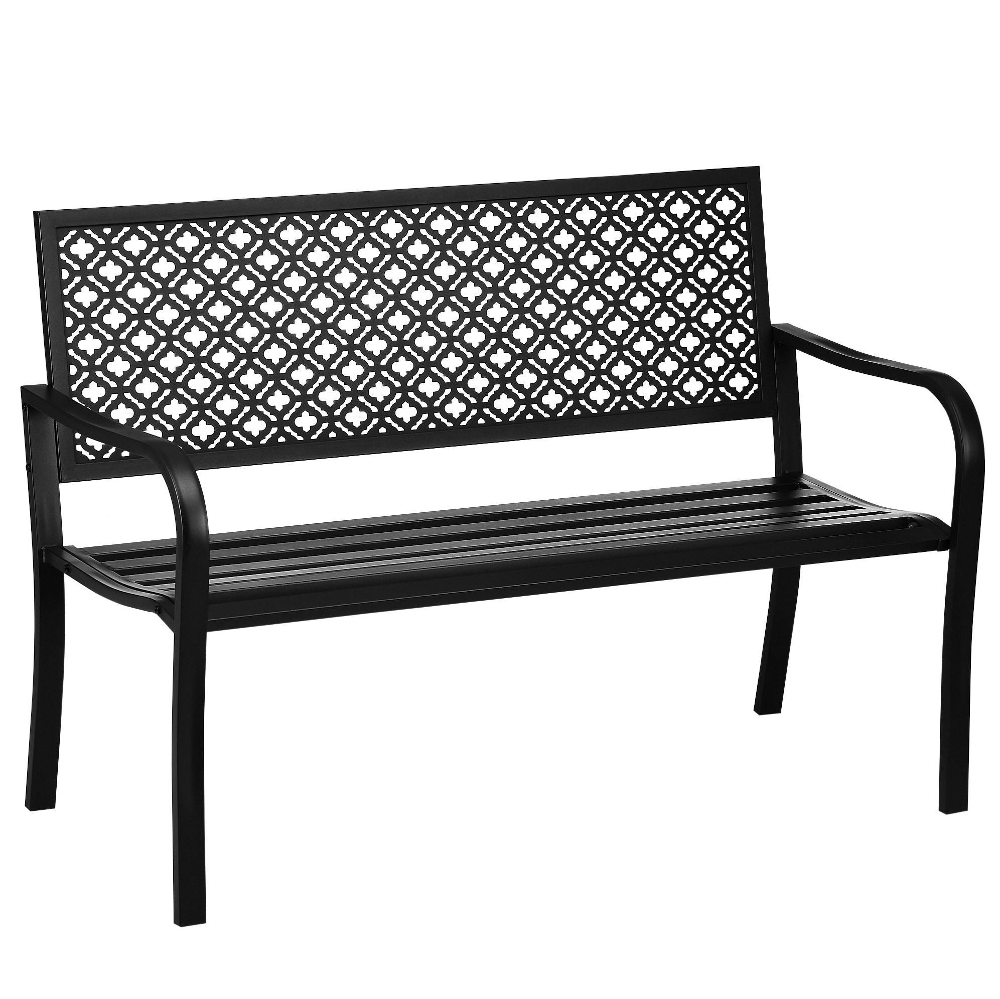 Modfu ZAHRADNÍ lavička z oceli 127x63x83 cm černá pro 2 osoby s opěradlem, područkami a nosností 240 kg