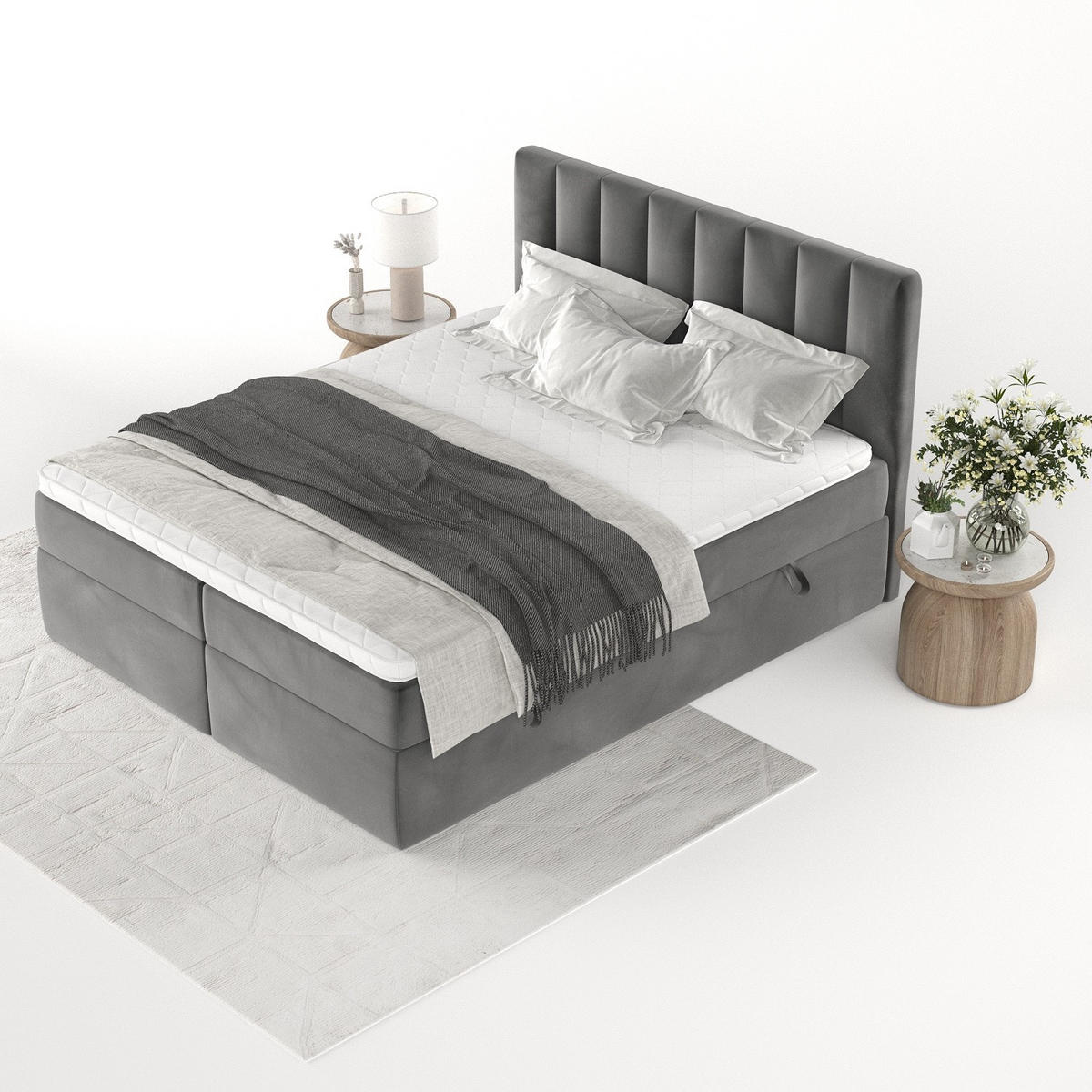 BOXBETT Bari 160/200 cm Grau im Kronos Stoff - Grau, Holz/Holzwerkstoff (160/200cm) - AltaBeds