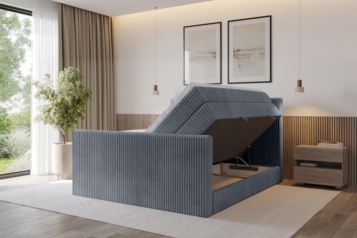 BOXSPRINGBETT mit Matratze H3|H4 und Lattenrost - TOLO-Z KING 140x200 Cord - Grau - Grau, Holzwerkstoff (140/200cm) - ALTDECOR