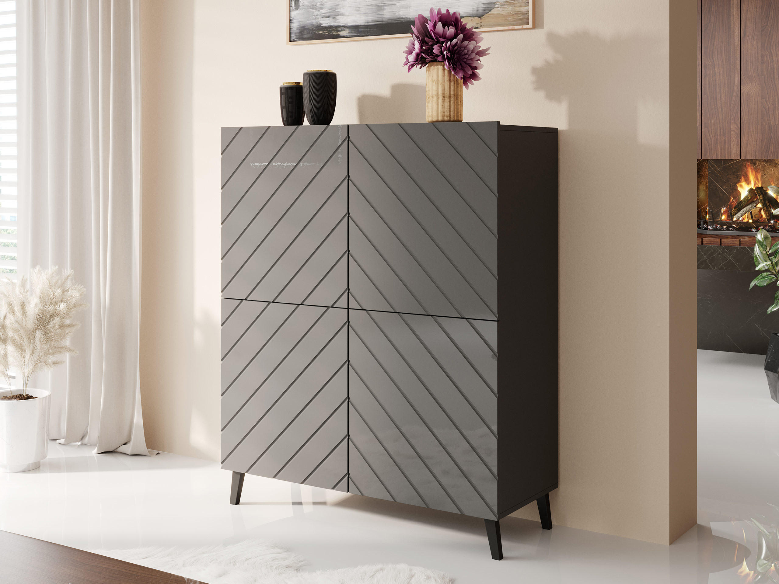 KOMMODE Abeto 100 - Schwarz/Graphitfarben, Holzwerkstoff/Kunststoff (101/122/40cm) - MIRJAN24