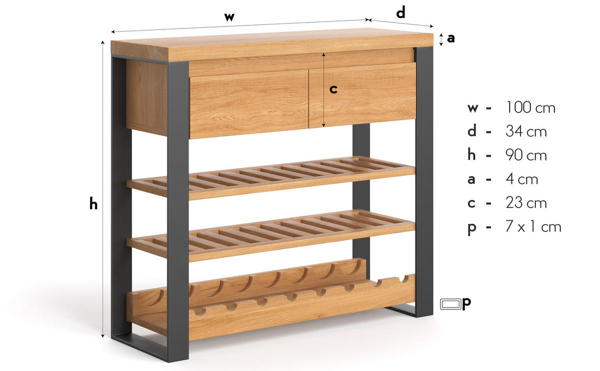 WEINREGAL Colet aus massivem Eichenholz - Eichefarben/Naturfarben, Holz (100/90/34cm) - Danzz
