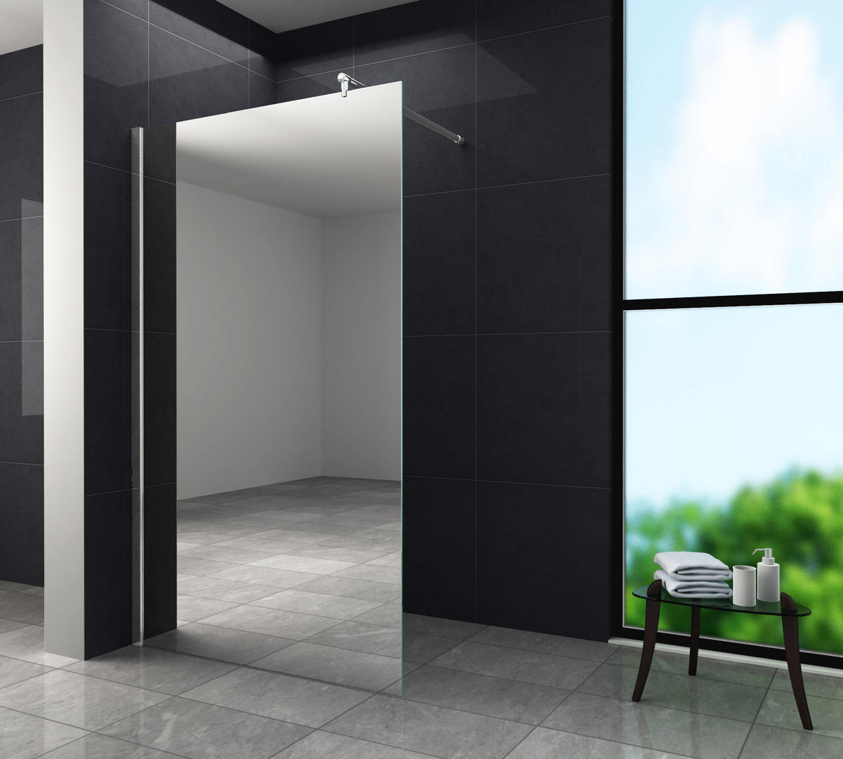 DUSCHWAND AQUOS-MIRROR Silberfarben 100 x 200 cm beidseitig verspiegelt 10 mm ESG - Silberfarben, Glas (100/200cm) - Glasdeals