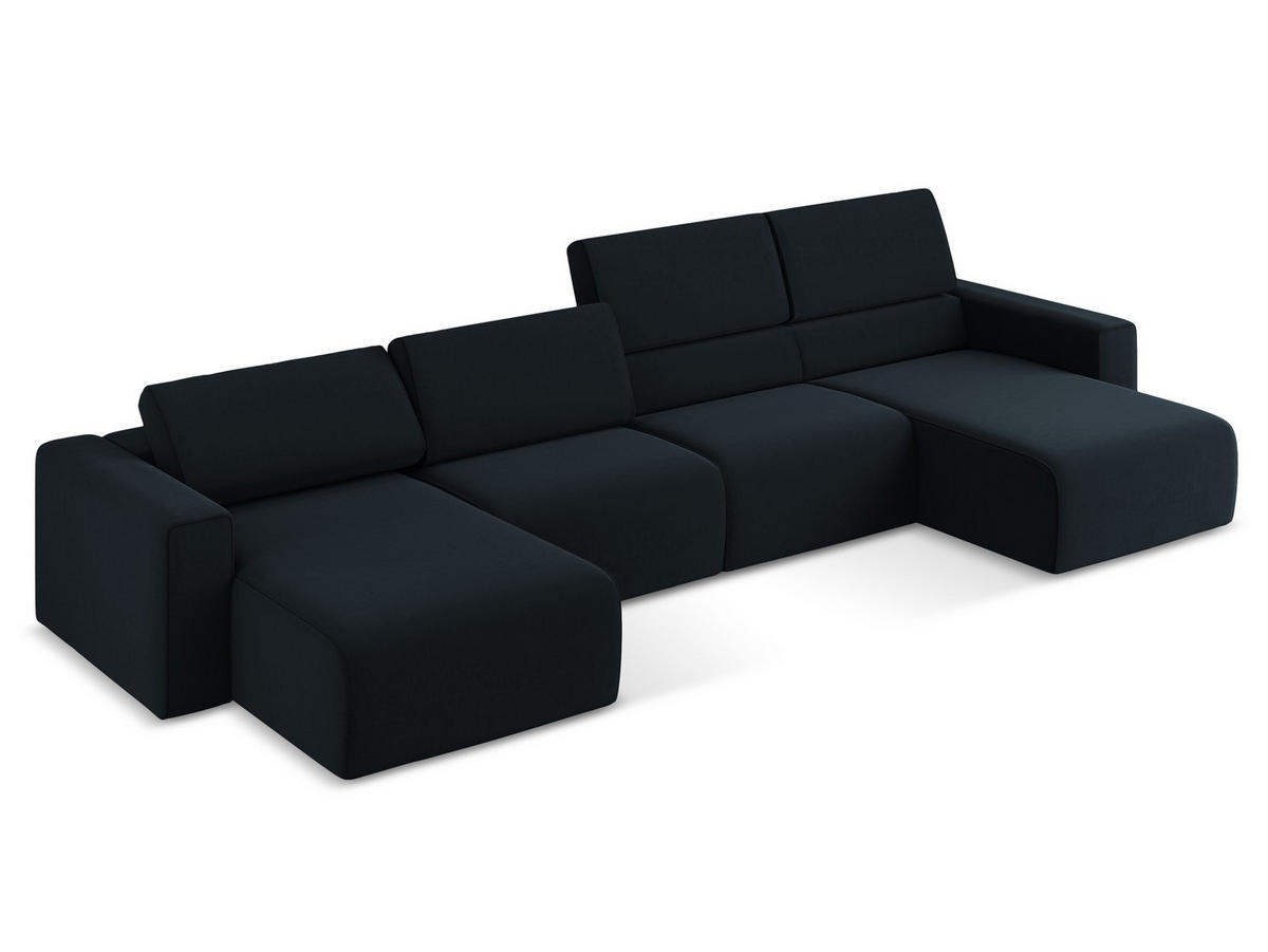 WOHNLANDSCHAFT Samt Stoff Blau - Blau/Schwarz, Kunststoff/Textil (404/80/167cm) - Makamii