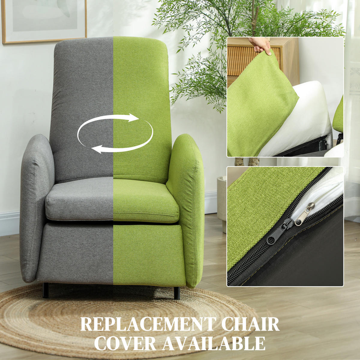 RELAXSESSEL, Abnehmbare Fußstütze, Ersatzbezug, Federkernsitz, Sessel, Grau - Multicolor, Holzwerkstoff (93/103/79cm) - FORIOUS