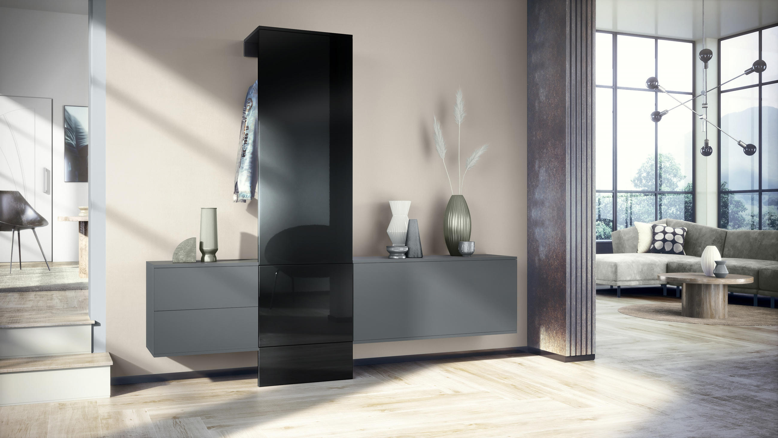 GARDEROBE Carlton Paneel in Schwarz Hochglanz - Schwarz Hochglanz, Holzwerkstoff (209/193/35cm) - Vladon