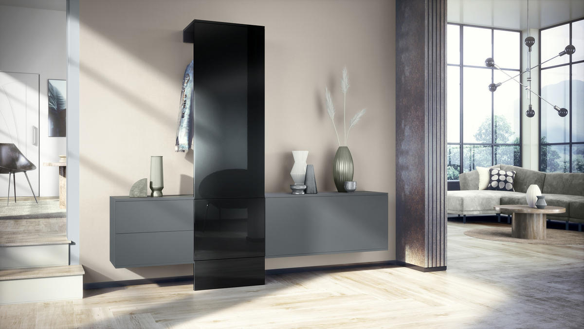 GARDEROBE Carlton Paneel in Schwarz Hochglanz - Schwarz Hochglanz, Holzwerkstoff (209/193/35cm) - Vladon