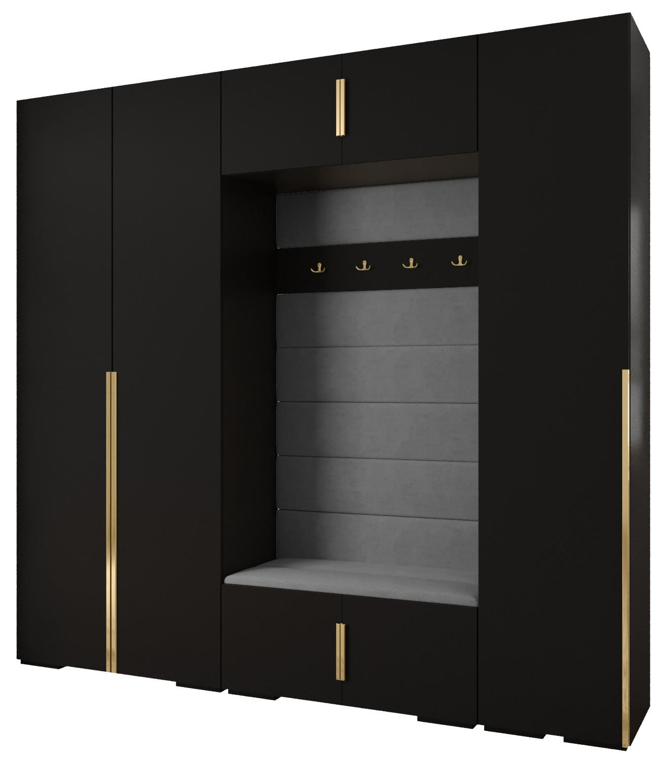 Abiks Möbel Garderoben-Set Schwarz, Grau, Gold 250x236.7x47 cm